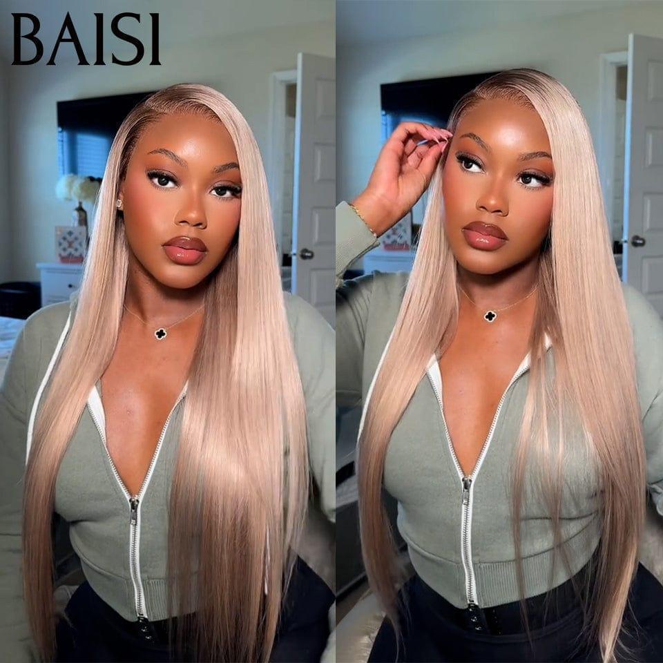 BAISI 13x4 Straight Wig In Custom Color 4#70# Glueless Lace Already Cut Easy To Wear 100% Human Hair