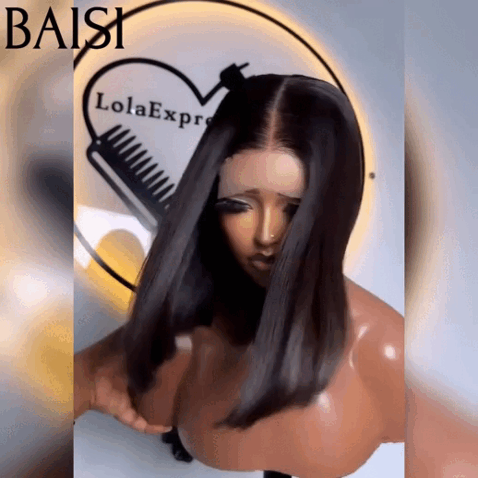 BAISI Perucas de Luxo Cabelo Vietnamita 2x6 Lace Peruca BOB Preta Lisa em 100% Cabelo Humano, 300% densidade