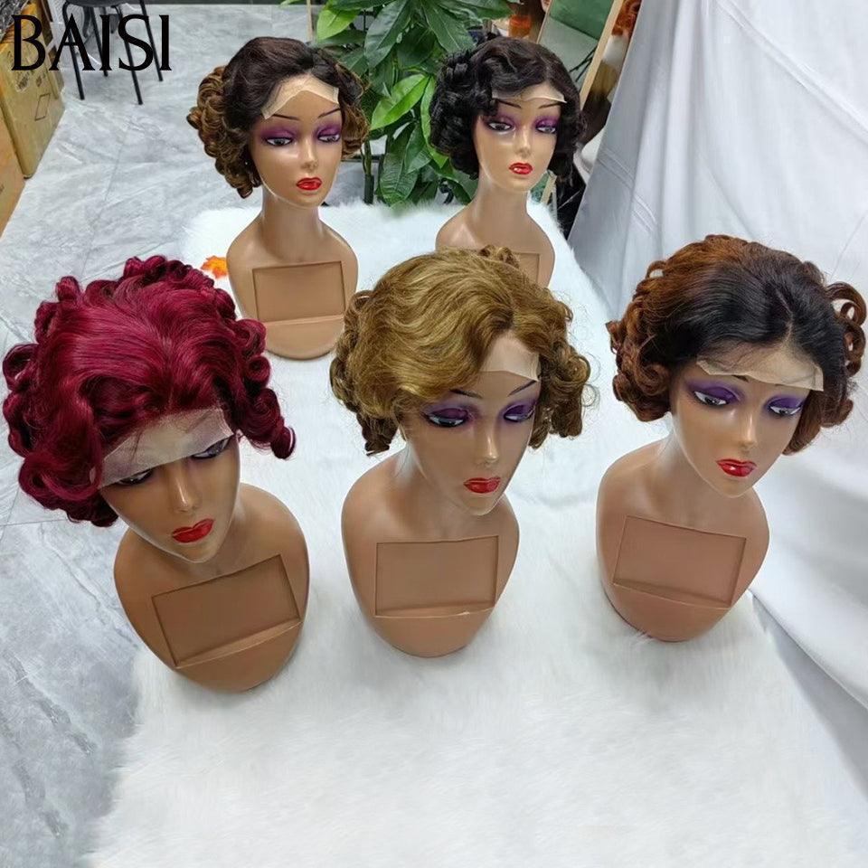 BAISI Peruca 4*4 Pixie Egg Curls Risca lateral, várias cores disponíveis em 100% Cabelo Humano #025