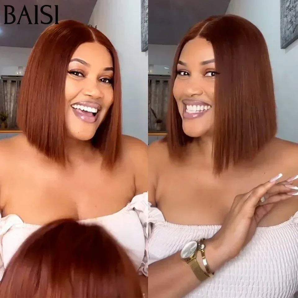 BAISI 2X6 Peruca Bob Liso Castanho 4# 8 polegadas 89 € de luxo, densidade 250% em 100% cabelo humano vietnamita