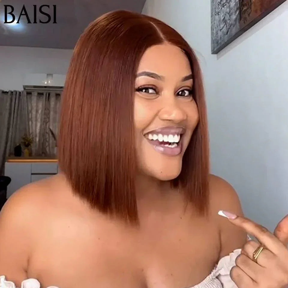 BAISI 2X6 Peruca Bob Liso Castanho 4# 8 polegadas 89 € de luxo, densidade 250% em 100% cabelo humano vietnamita