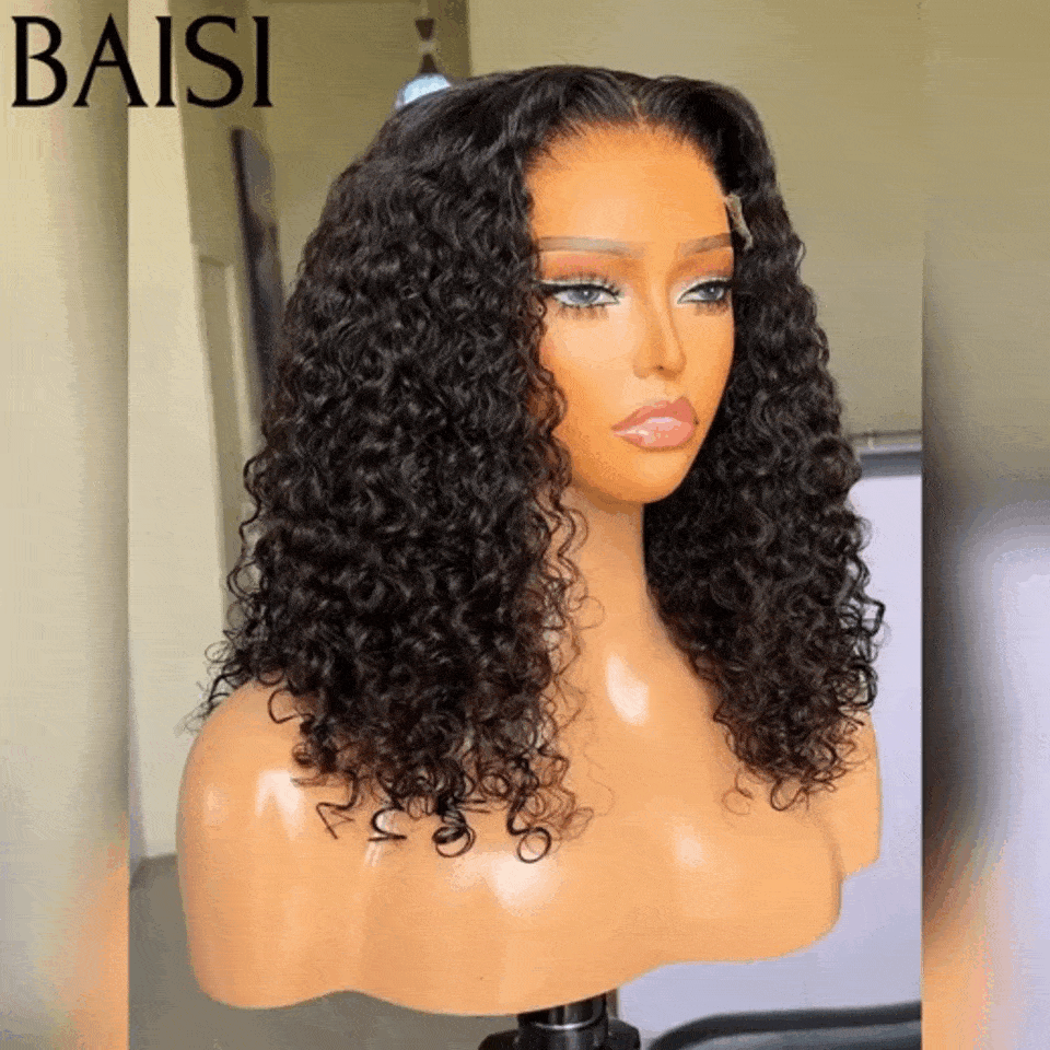 BAISI 13x4 Frontale Lace Perruque BOB Noir Curly Avec lace Frontal En 100% Cheveux Naturels