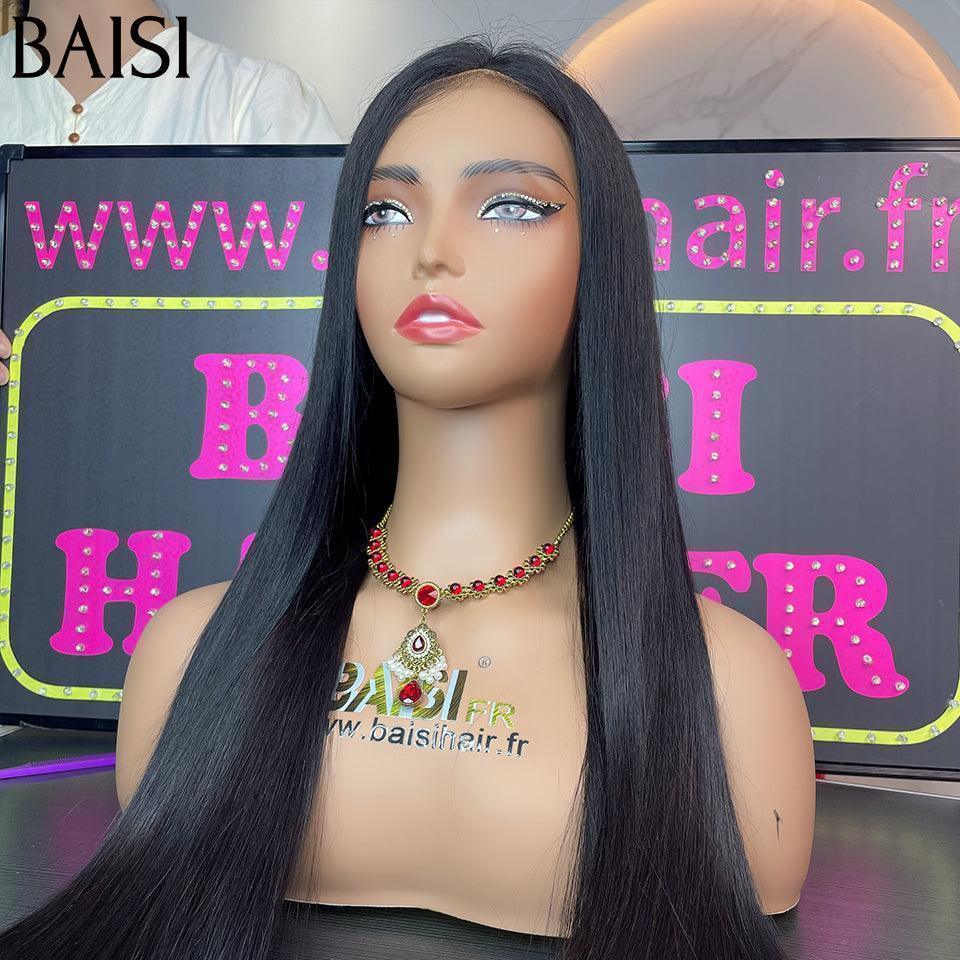 BAISI Perruques de Luxe 13X4 Lace Perruque Noir 100% Vietnam Hair Lisse en 100% Cheveux Humains 250% densité plus de 20 ans d' utilisations