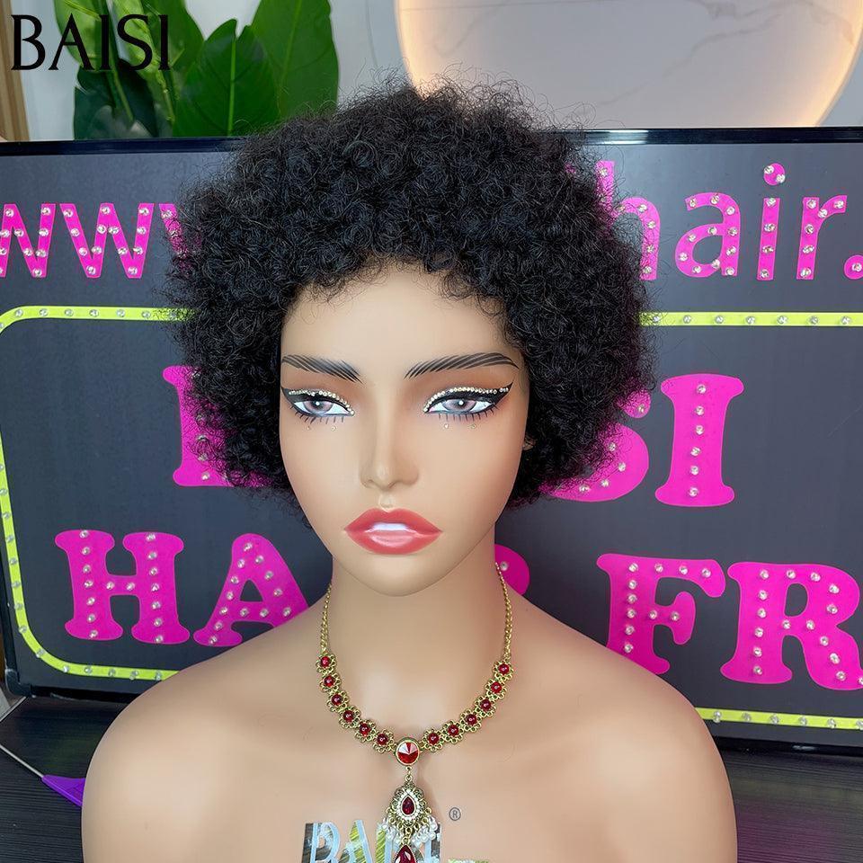 BAISI Offre Flash Perruques comme en LIVE 40€ Pixie Afro sans lace sans colle bouclé partout Noir en 100% cheveux humains