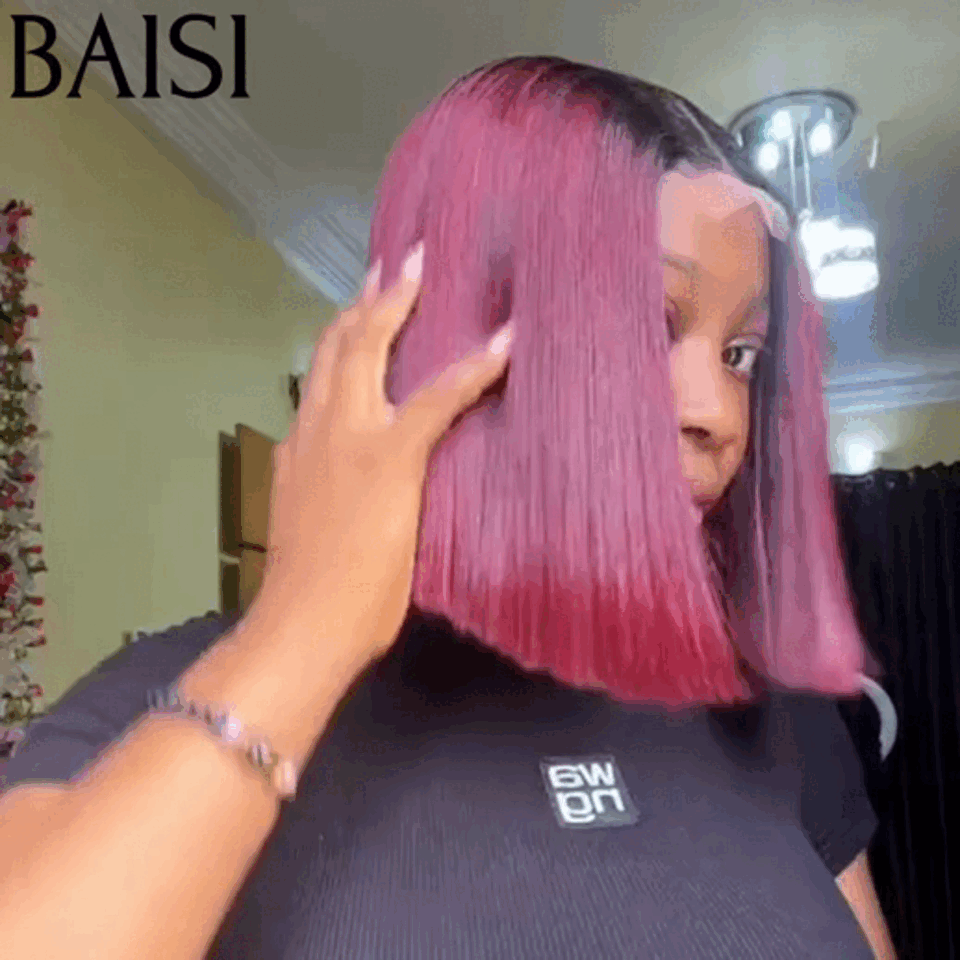 BAISI Offre Flash 99€ 100% Viêtnam Hair 2X6 Perruques de Luxe Haute Qualité 250% densité Lisse BOB en Couleur Bordeaux avec racine noir 1BT99J# en 100% Cheveux Humains FR38