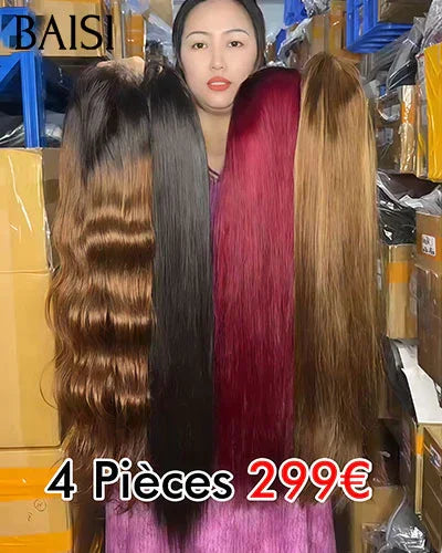 BAISI 1 Wave 139€ + 1 Mixte 0€ 5x5 Lace closure EGG wave et Lisse blended human hair ou Lot de 4 perruques Flash Offer PROMOTION 299€ 4 styles de perruques différents et Différentes couleurs en 100% vrais cheveux humains