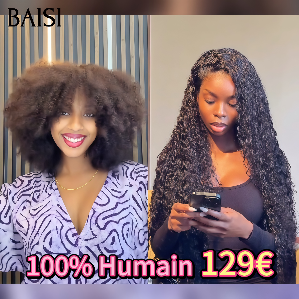 Perruque en promo Achetez 1 + 1 Gratuite = 129€ 13x4 curly wave 100% Cheveux Humains et frange afro curl blended human hair