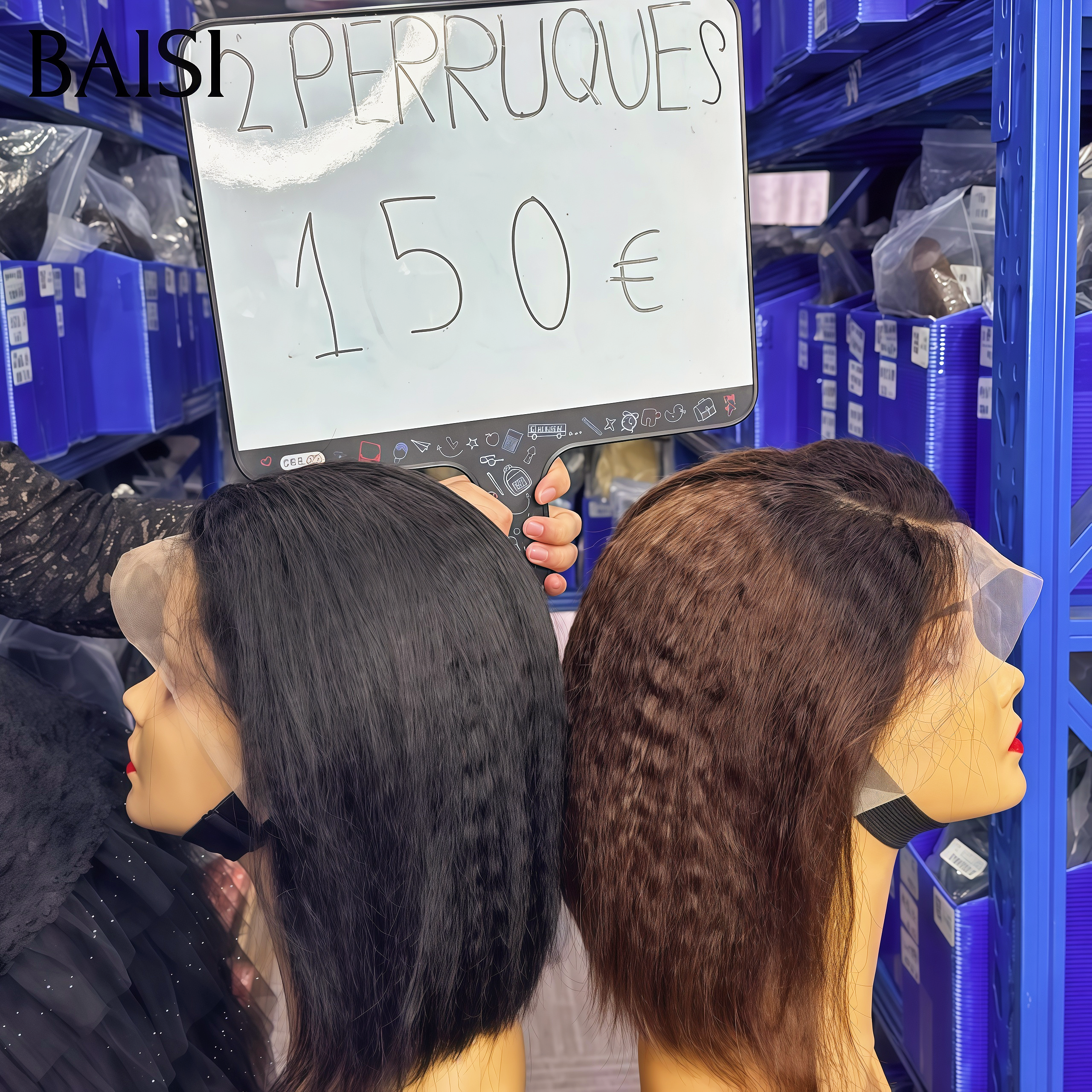 BAISI pour revendre 2 perruques 150€ 13x4 lace Kinky Straight NOIR et Marron en 100% vrais cheveux humains