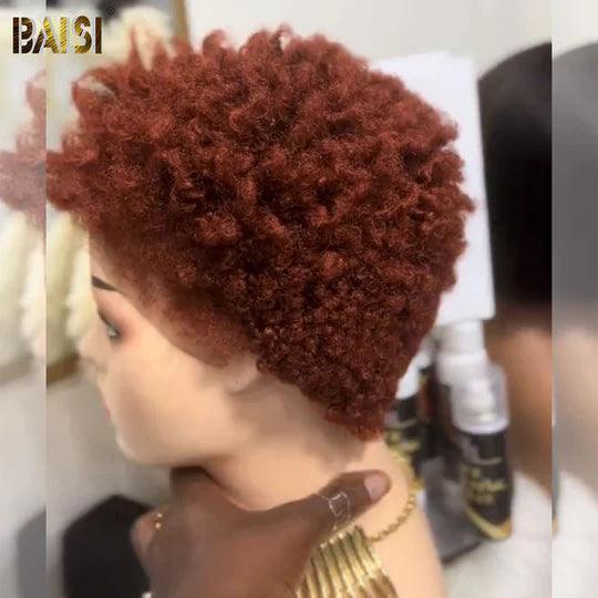 BAISI Offre Flash Aujourd'hui 65€ Perruque Pixie Afro Curl 13x4 lace frontal bouclé partout Noir différentes couleurs disponibles en 100% cheveux humains F-905 FR38