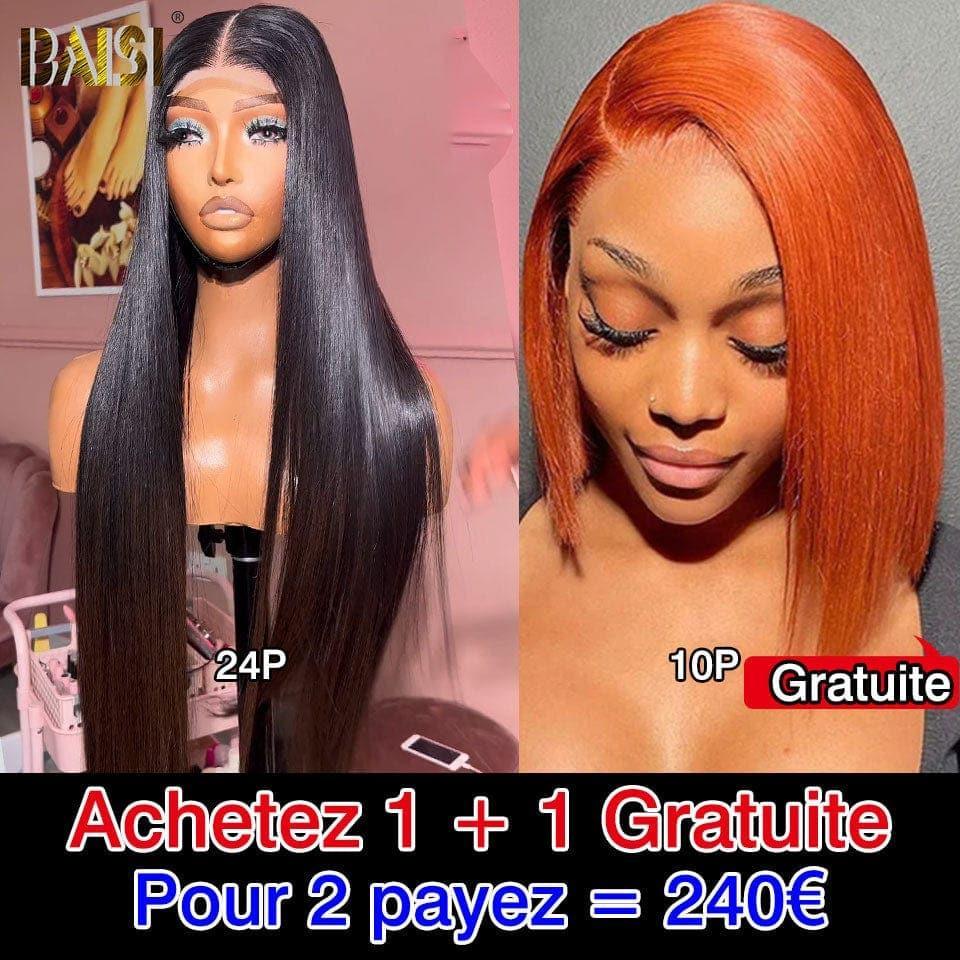 BAISI 2 parrucche 120€ 2X4 lace liscia con frangia e 4X4 lace closure Liscia 1BT4# 10 Pollici o Compra 1 + 1 Gratis = 240€ Parrucca in 100% veri capelli umani