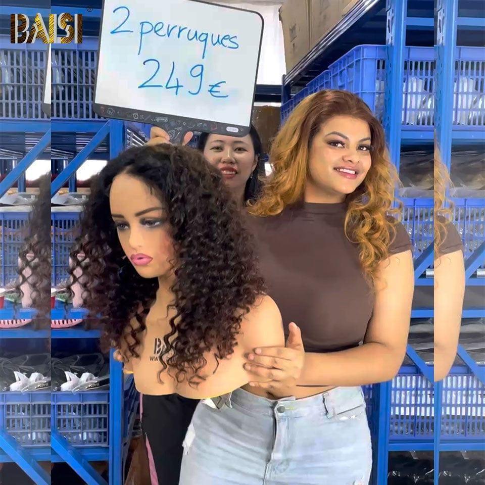 BAISI perruque Achetez 1 +1 Gratuite= 65€ pixie curly wave 2 couleurs ou 2 Perruque 13X4 lace deep wave 1B4# 16 pouces et 13X4 Body wave 4T30# 18 Pouces En Cheveux Humains