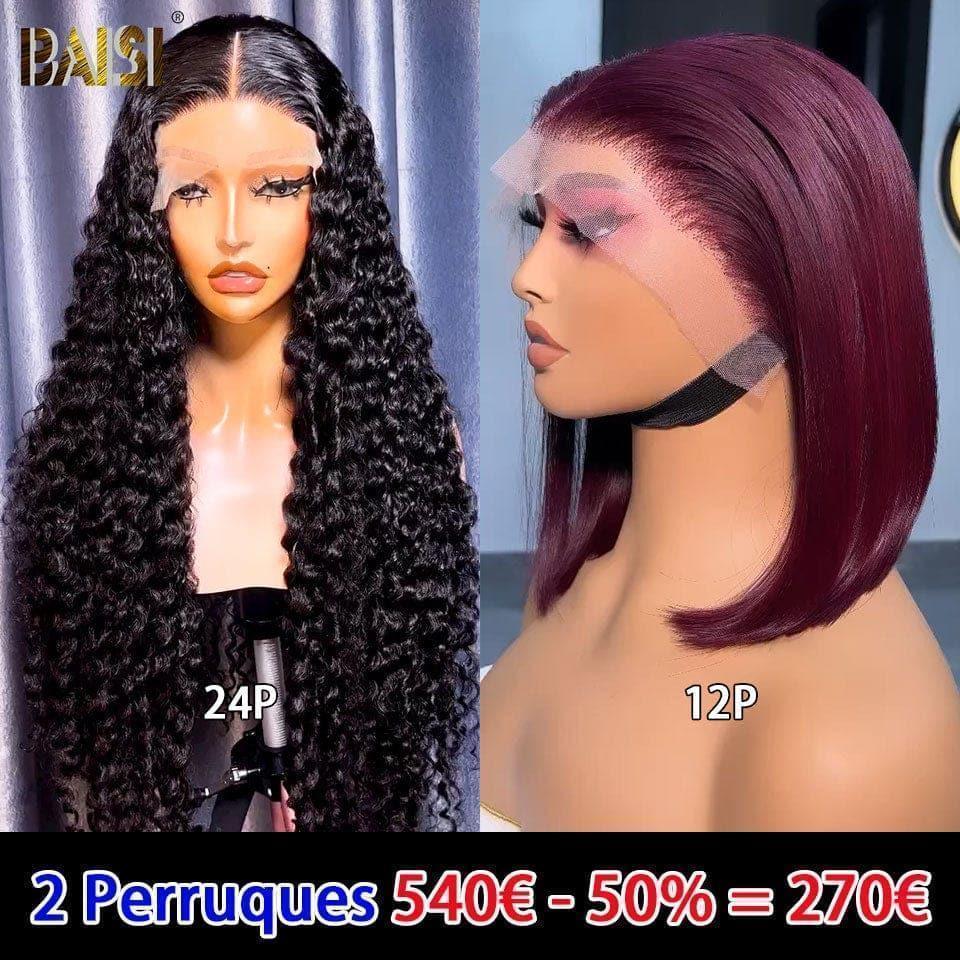 BAISI vendita flash 2 parrucche 270€ 4x4 curly wave e 13x4 liscia 12 pollici o 2 parrucche 349€ 13X4 lace 20 pollici curly e liscia metà prezzo in 100% veri capelli umani mp50