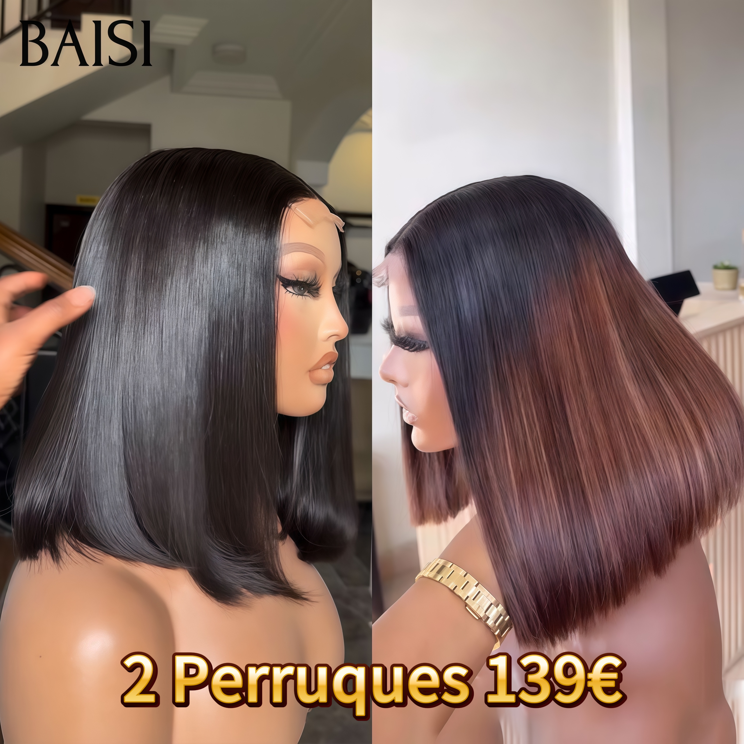 BAISI HAIR FR 2 parrucche all'ingrosso 139€ 4x4 chiusura in pizzo liscia BOB 10 pollici o lotto da 3 parrucche colore arancione 450€ in 100% capelli umani