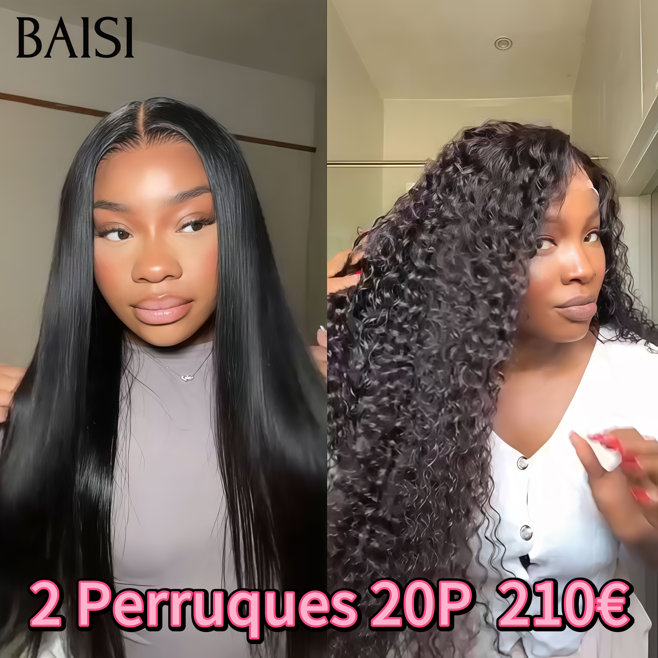 BAISI body wave frontale 20 pouces en noir 129€ ou 2 Perruques 210€ Moitié Prix lace Frontal Lisse et curly wave 200% densité plus de 20 ans d' utilisations en 100% vrais cheveux humains