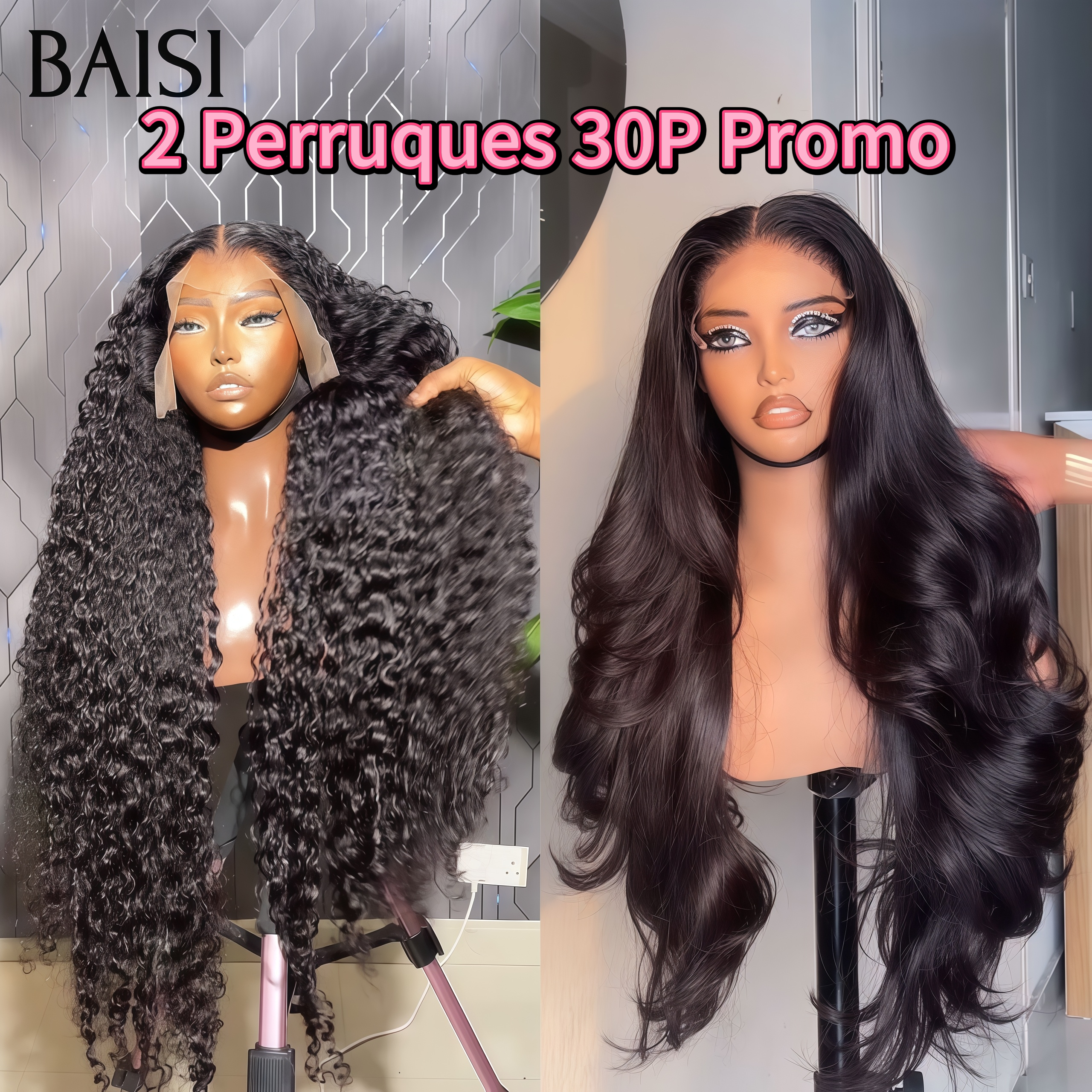 BAISI Peruca preço de grossista hoje 2 perucas 30 polegadas Promo 4x4 lace closure body wave e frontal 13X4 curly wave 100% cabelo humano