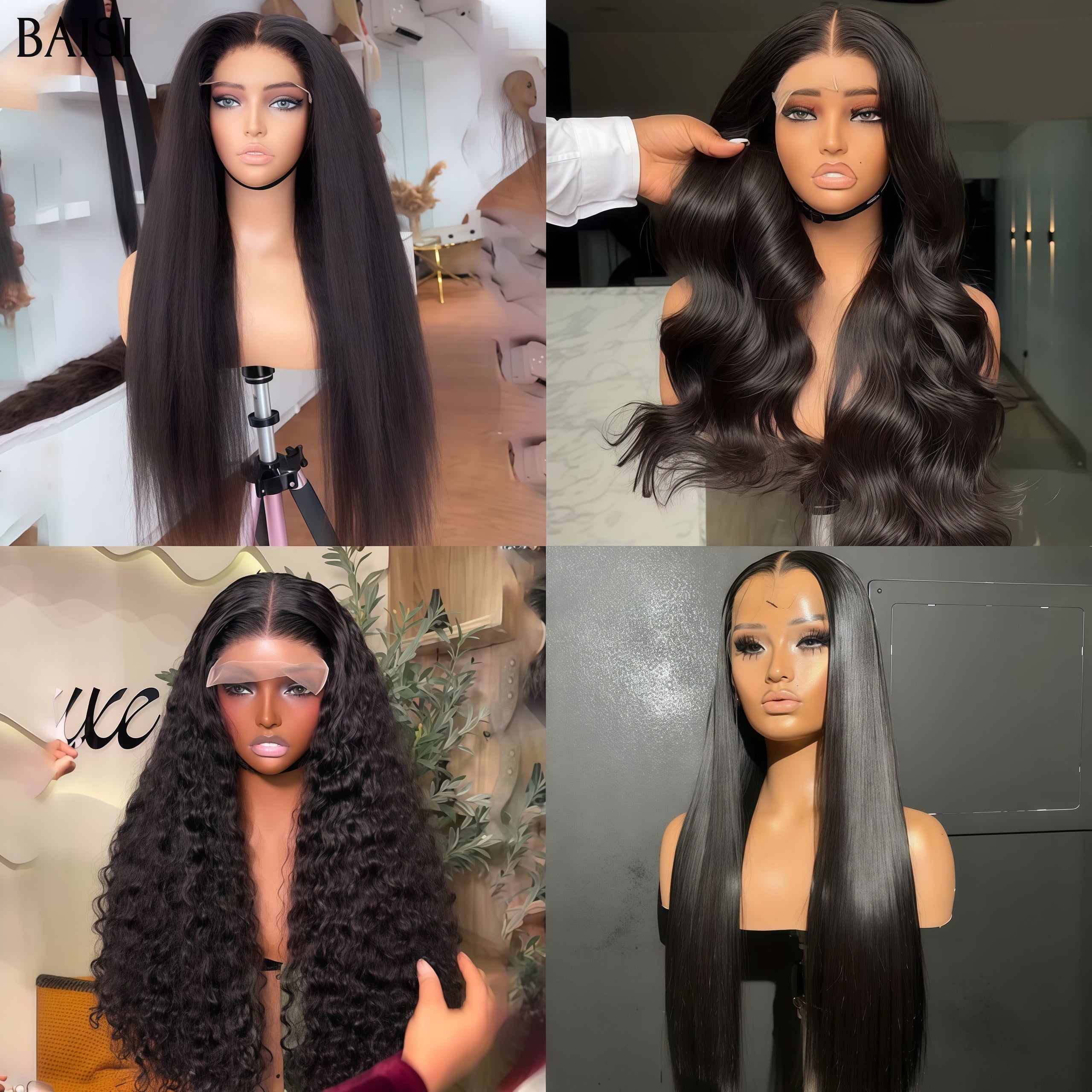 BAISI 4X4 lace curly wave et Lisse et bouclée et kinky straight 4 Perruques Abordable 339 Euro 20 pouces En 100% Cheveux Humains De Bonne Qualité En mèche brésilians Indians