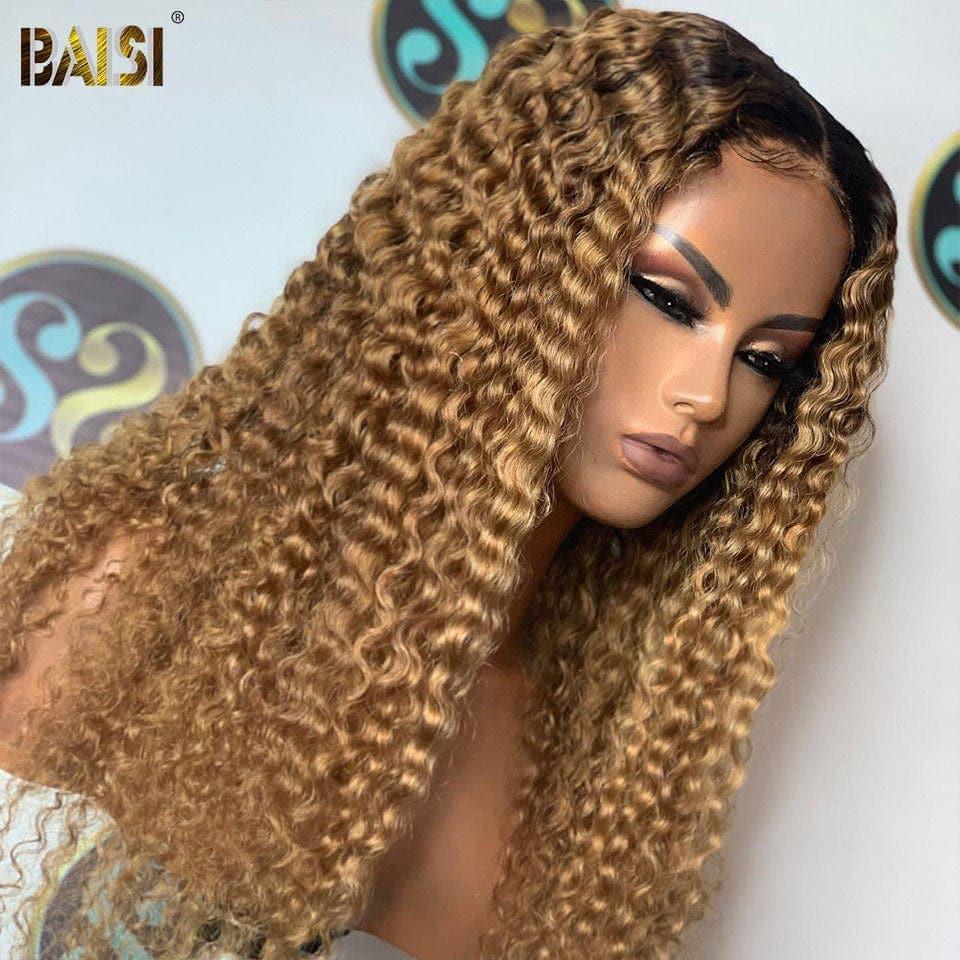 BAISI 13x4 Frontal Perruque Deep wave en couleur #1B#27 Pré-plucked Pas Besoin de Colle en 100% Raw Hair Lace déjà couper