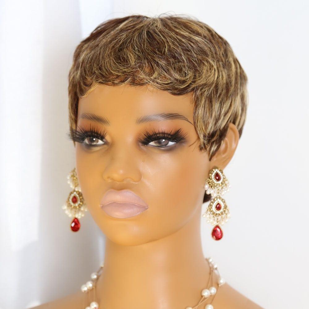 BAISI pixie 42€ en Couleur Marron Mix Miel 4#27# 9047 Pixie Noir #026 petite coupe fabriqué à la machine Sans Colle Sans Lace