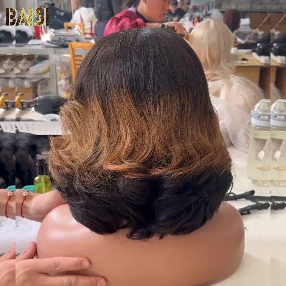 BAISI 13x4 Frontale Lace Perruque 16 Pouces En Couleur Brun avec Racine Noir 1BT27#1B# 148€ ou 10Pouces Marron 138€coupe personnalisée boucles voluminieux ou 2X6 lace 8 Pouces 78€ BOB Vietnam Hair 300% densité plus de 20 ans d' utilisations