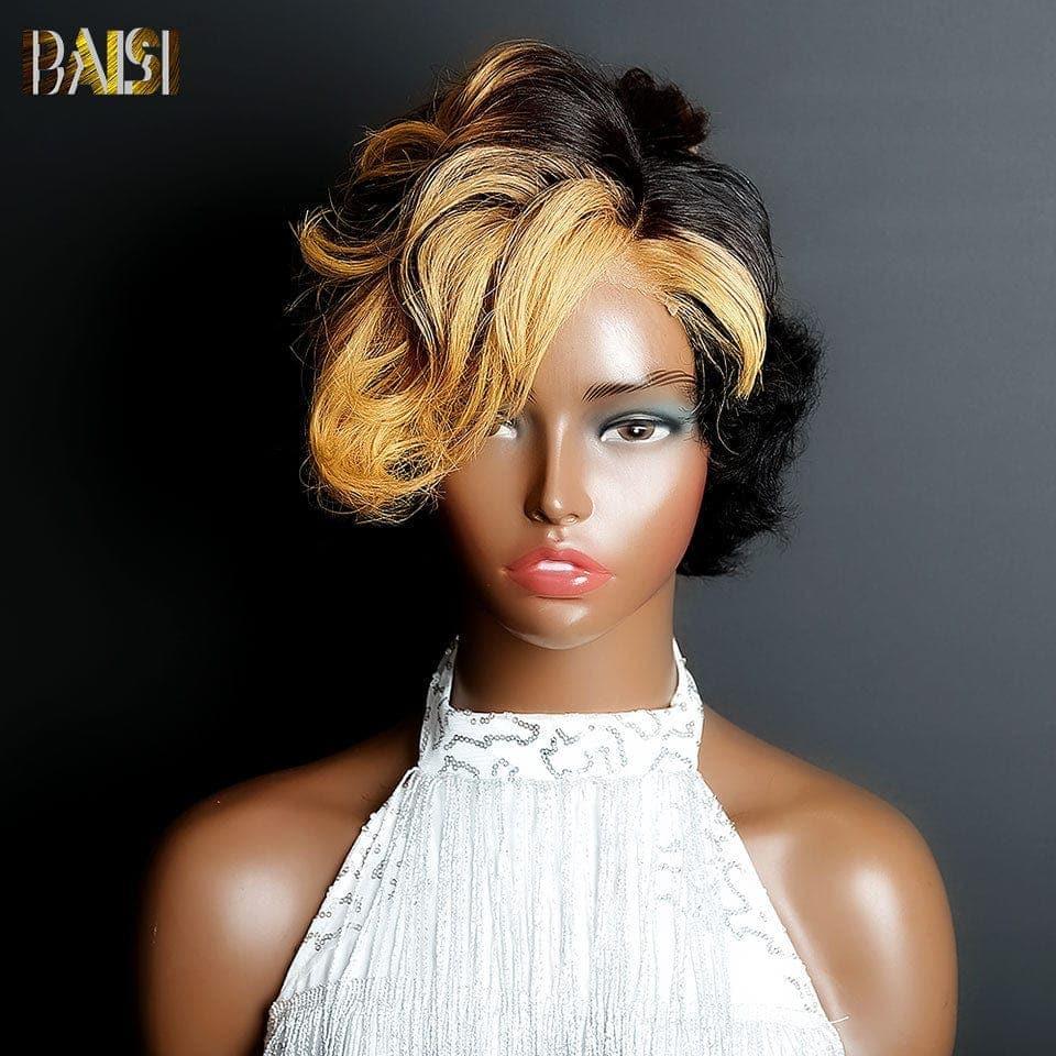 BAISI Perruque pixie Vague 5X5 En Couleur Noir et Miel 99€ en 100% Cheveux Humains