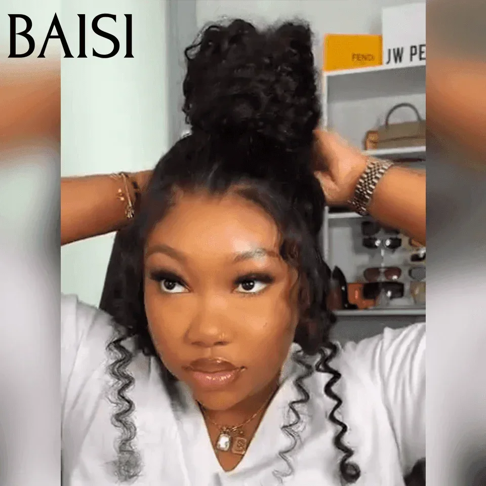 BAISI Compre 2 perucas no mínimo ao preço de fábrica do fornecedor BAISI Peruca Upgrade Invisible Strap 360 Frontal encaracolada ajustável Pré-depilada Sem necessidade de cola 250% densidade em 100% Raw Hair Lace já cortada