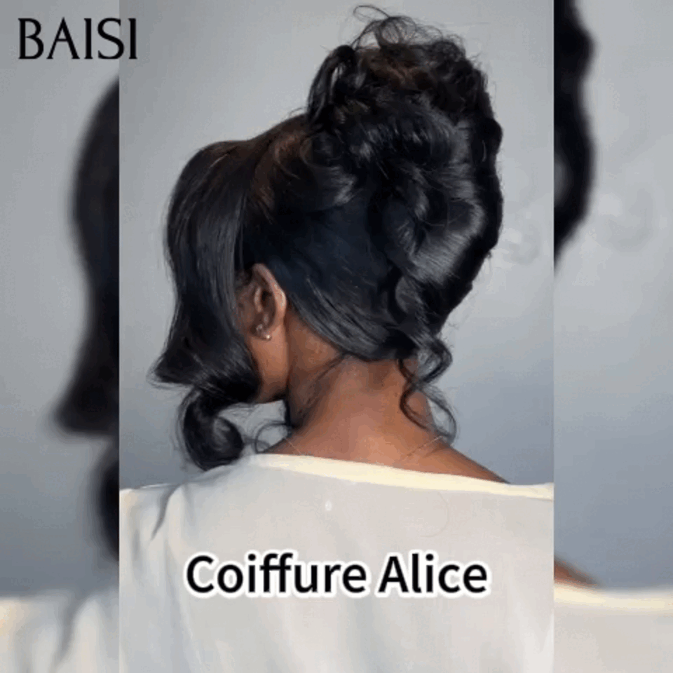 BAISI Coiffure de luxe Alice Perruques Mariage noir Prête à porter chignon et personalisation comme sur la vidéo 100% identique avec lace frontale événement spécial
