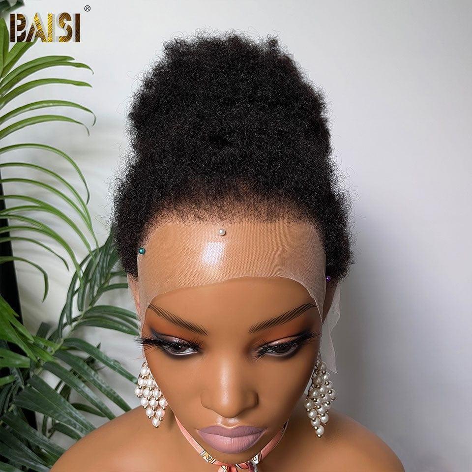 BAISI Wig with lace 13X6 Afro curly bun 18 inches Pre-plucked 4C hairline 100% Raw Hair