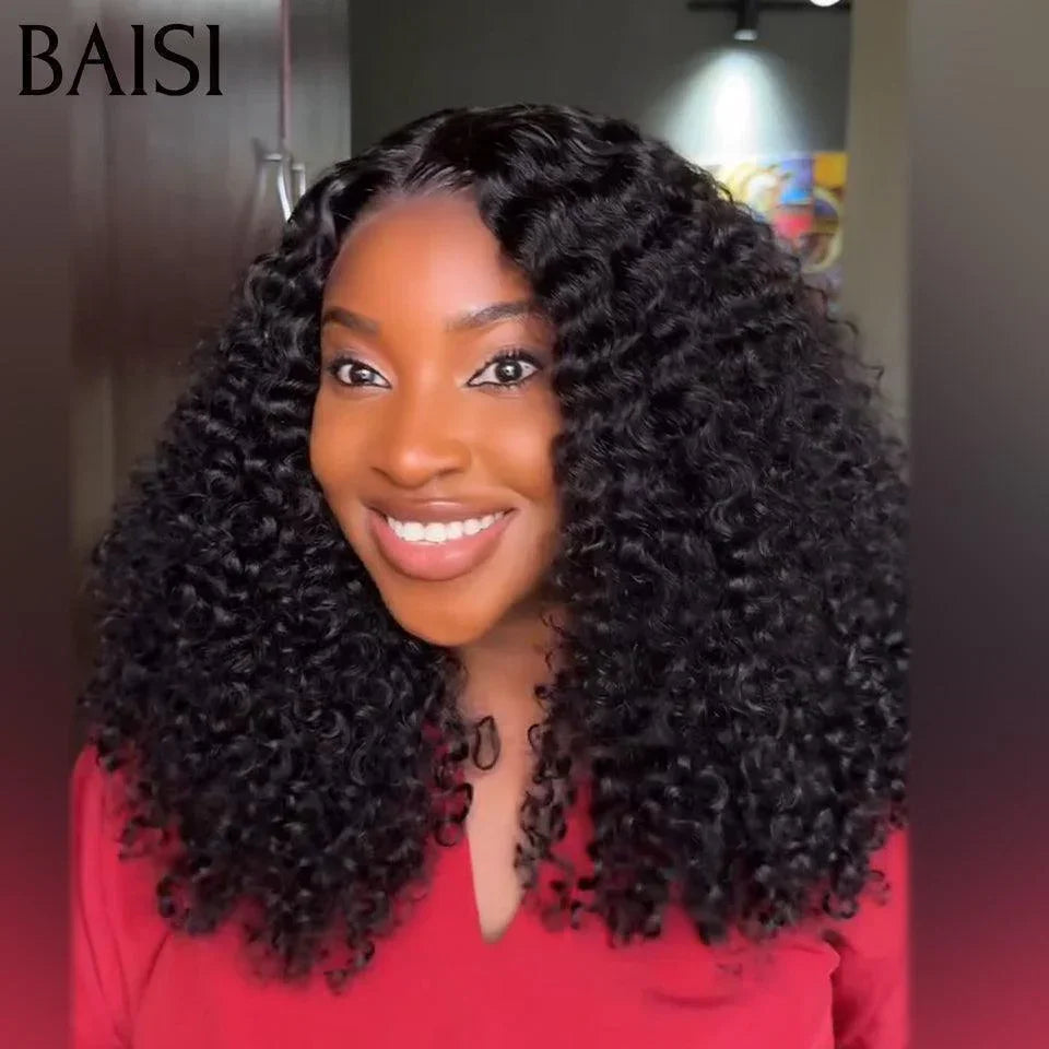 BAISI Natale PROMO 109€ Metà Prezzo 300% Densità T PART PARRUCCA RICCIOLUTA CURLY IN 100% CAPELLI UMANI COLORE NERO