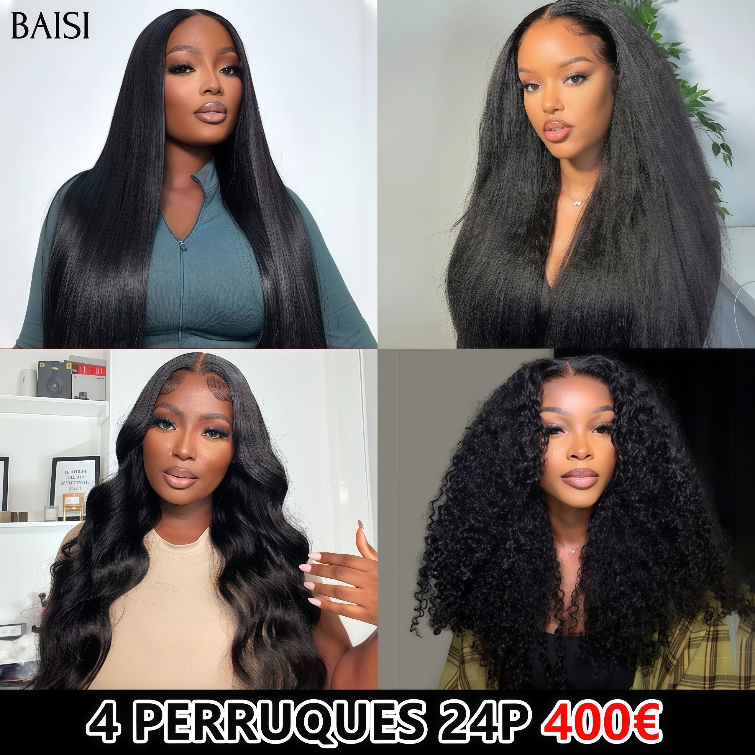 BAISI HAIR FR Peruca 4X4 lace closure Venda por grosso Desconto adicional pelo preço de fábrica 4 perucas 24 polegadas 400€