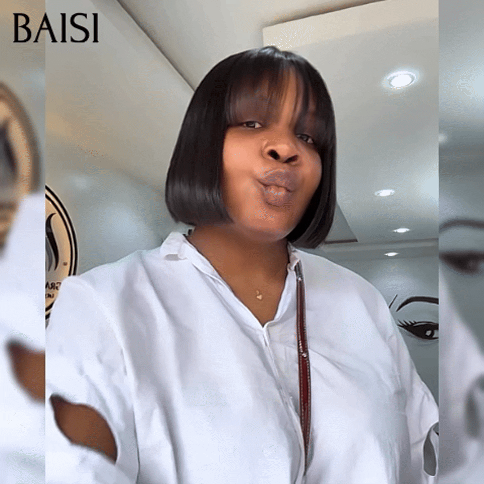 BAISI Offre Flash 59€ 8 Pouces Bob lisse Avec Frange Perruques de Luxe 100% Vietnam Hair SDD BONE STRAIGHT A1 Fabriquées par les cheveux double drawn 15A sans Lace sans colle BS65
