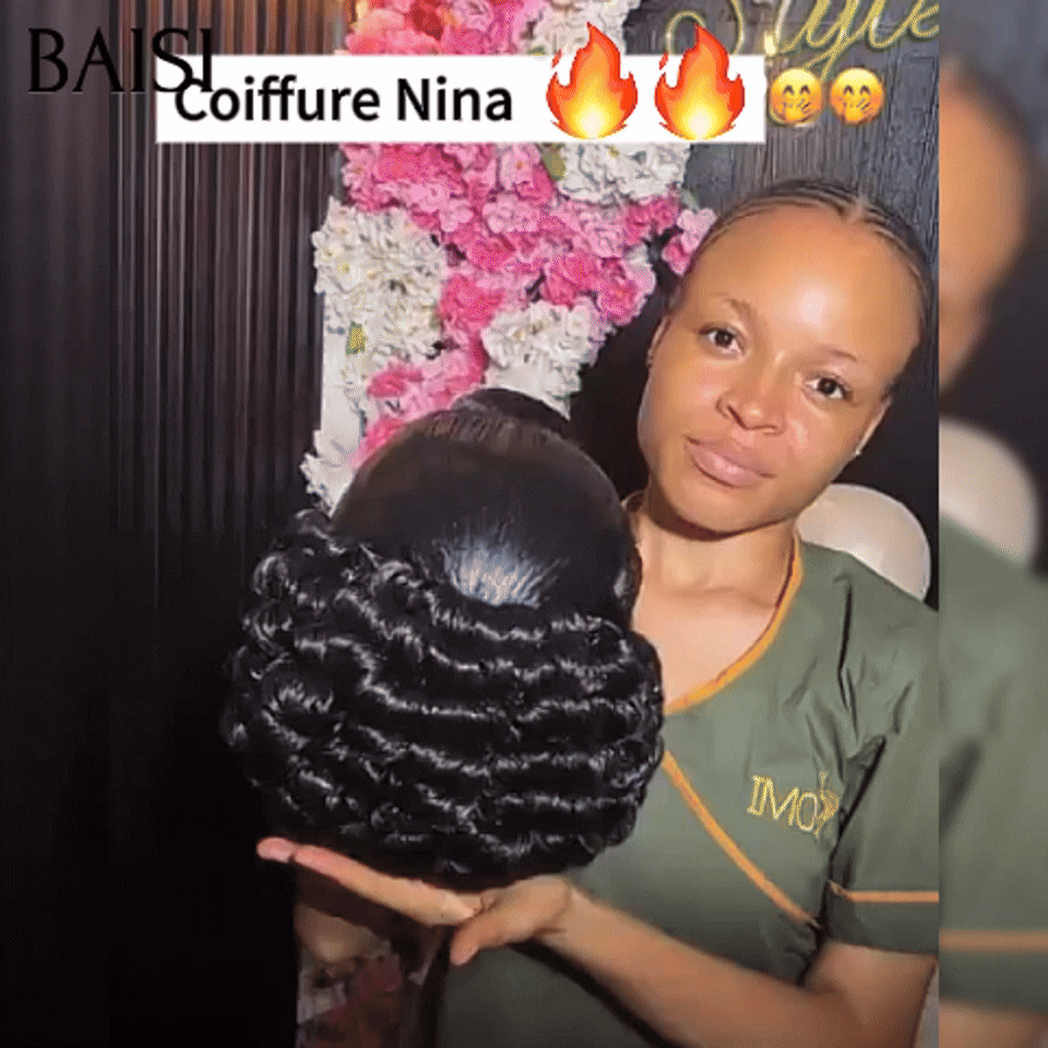 BAISI Coiffure de luxe Nina Perruques Mariage Prête à porter chignon et personalisation comme sur la vidéo 100% identique avec lace frontale pour mariage ou événement spécial