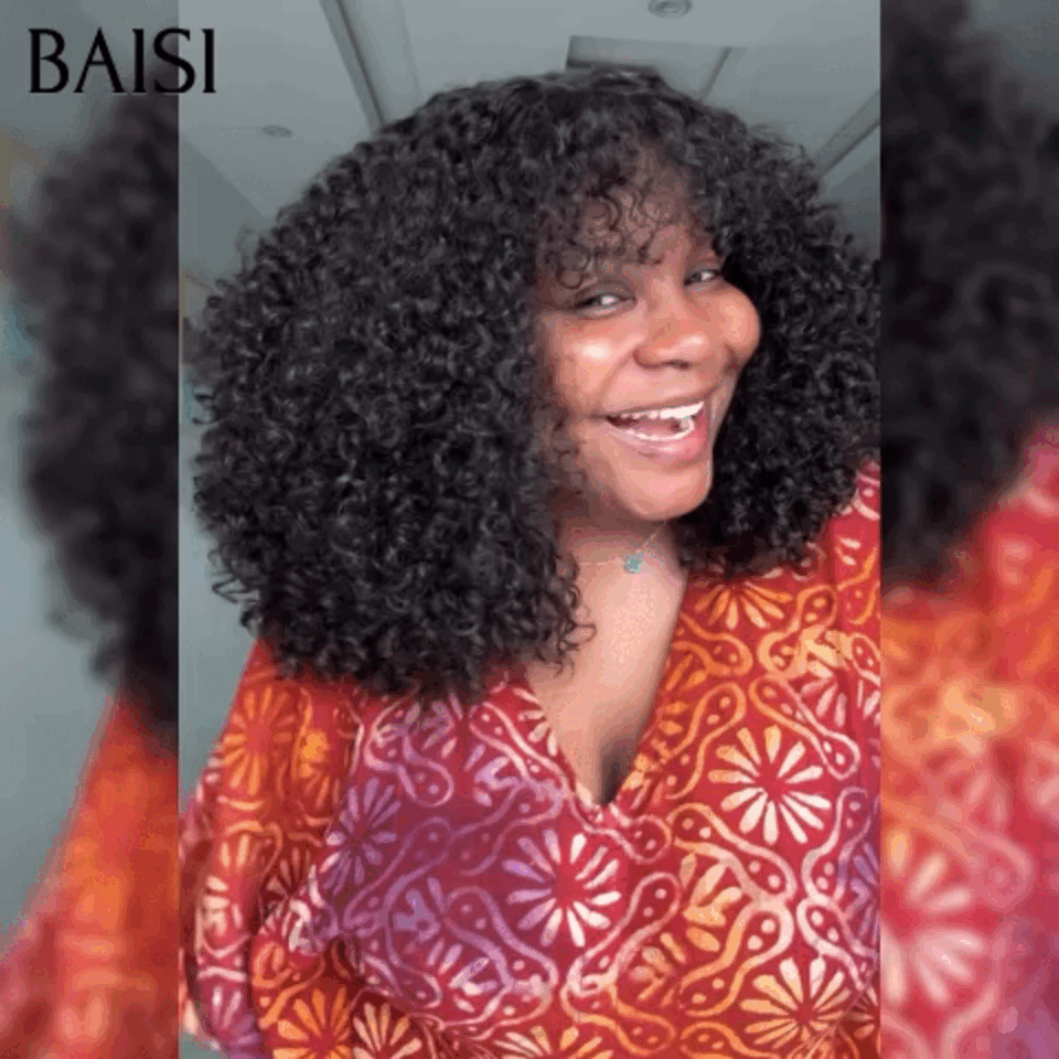BAISI Luxury Egg Wave Wigs with Bangs Made by Double Drawn Hair with Natural Middle Parting 300% Density