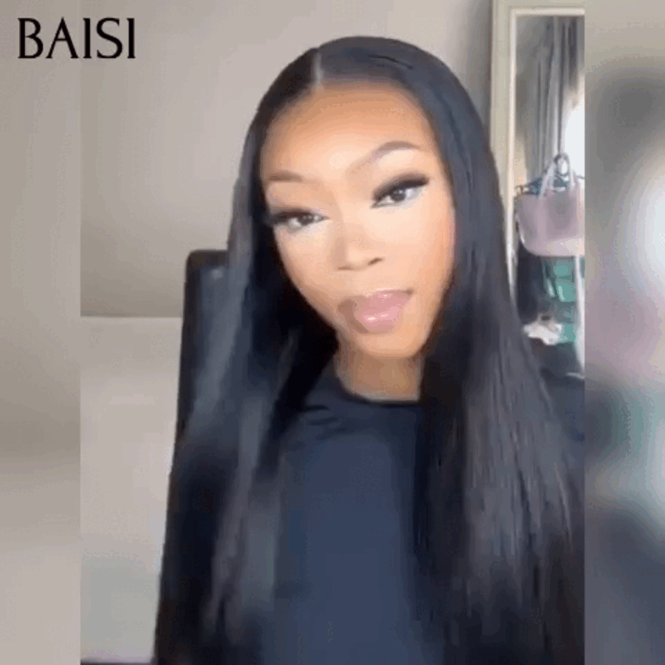 Peruca Frontal Lisa BAISI 13x4 BLACK FRIDAY BAS Preço em preto, pré-desfiada, sem necessidade de cola, 100% Raw Hair, renda já cortada