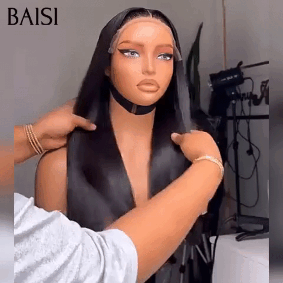 BAISI Perruque Naturelle 16 pouce En Lace CLOSURE LISSE En 100% Cheveux Humains