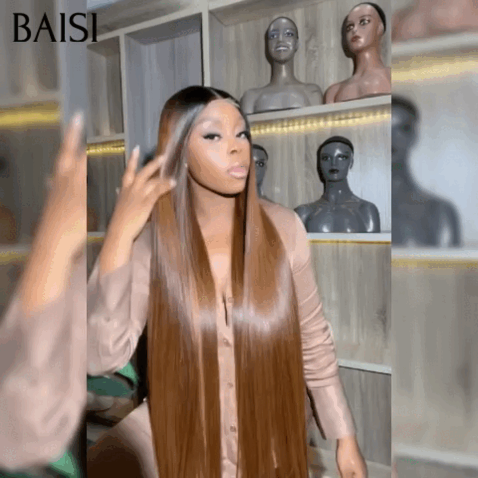 BAISI 13X4 Lace Frontal Perruques long lisse brun avec racine NOIR 40 Pouces 798€ en 100% Cheveux Humains