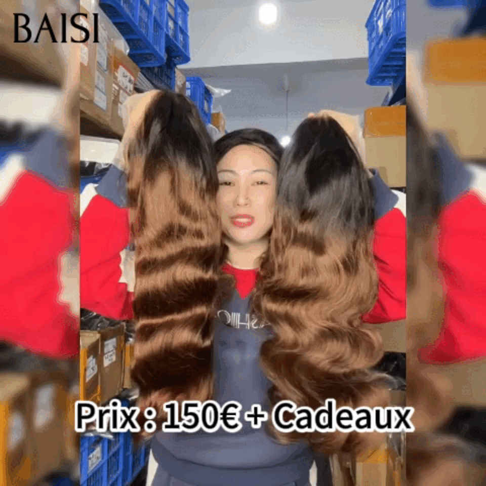 BAISI 13x4 Perruque Body Wave en Marron #1B4 18 pouces 150€ Pré-plucked Pas Besoin de Colle en 100% Raw Hair Lace déjà couper