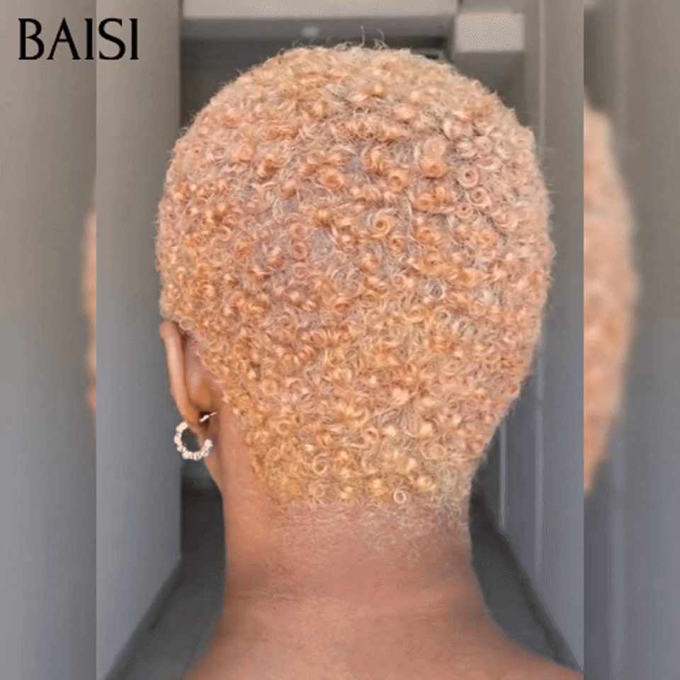 BAISI Full lace Perruques 159€ Moitié Prix pixie afro Miel identique à la photo Facile à Porter en 100% vrais cheveux humains Lace déjà couper