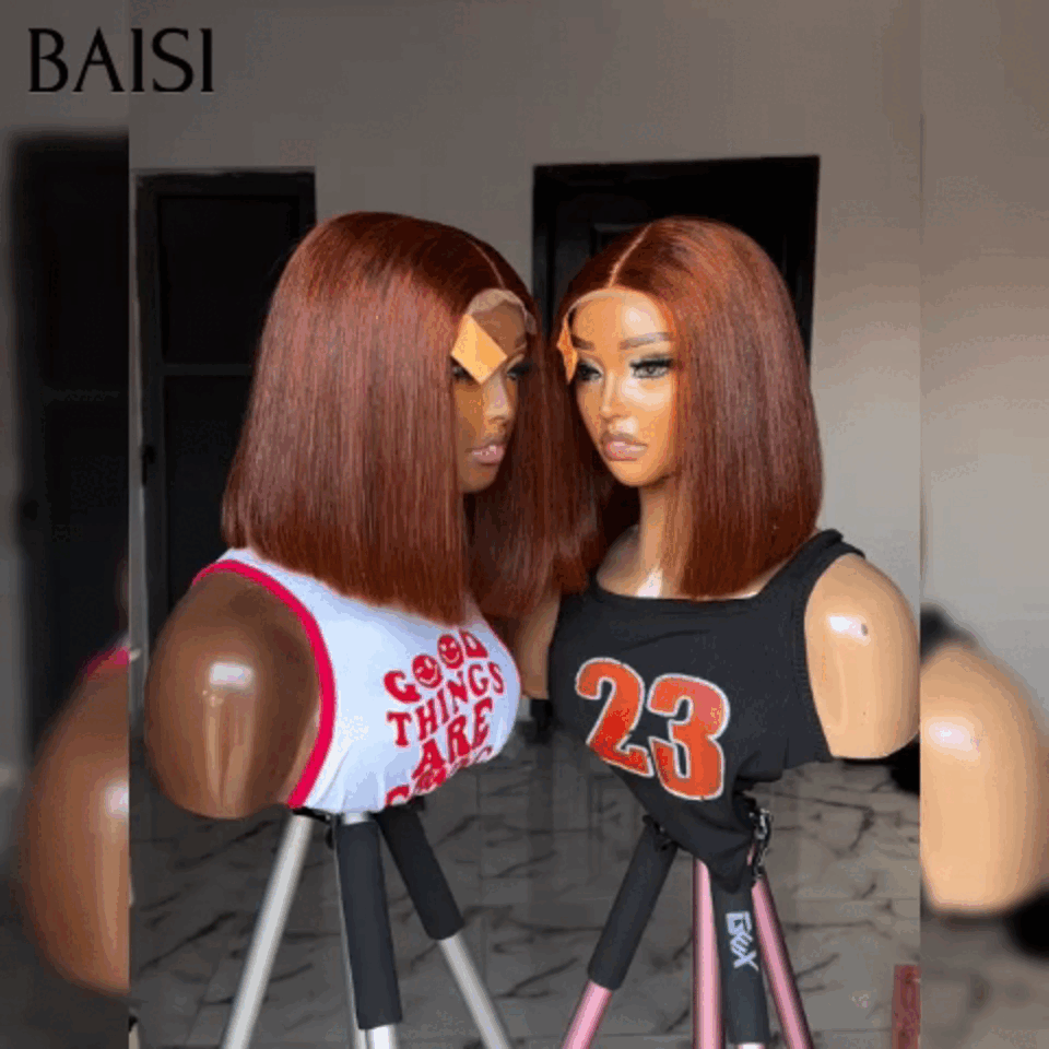 BAISI Peruca lisa com franja 10 polegadas na cor 99J, densidade 200% 82€ ou 2x6 lisa de luxo 10 polegadas castanha 119€ em 100% cabelo humano BS120