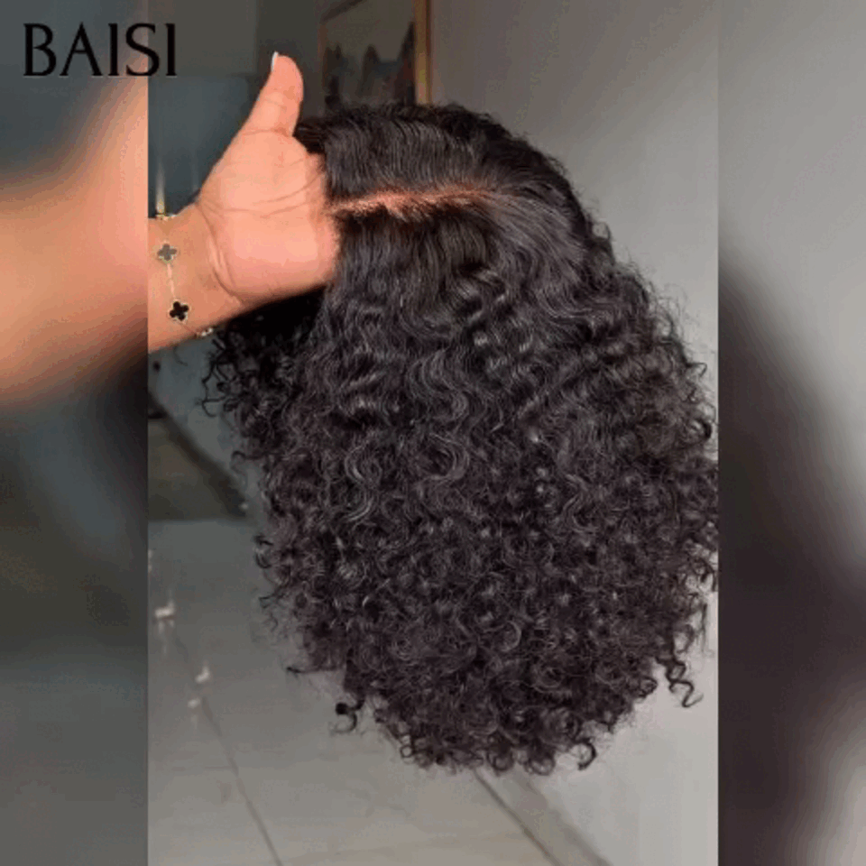 BAISI 4X4 Lace Parrucca Bob riccia onda nera Taglio quadrato BLACK FRIDAY Prezzo basso 69€ In 100% veri capelli umani