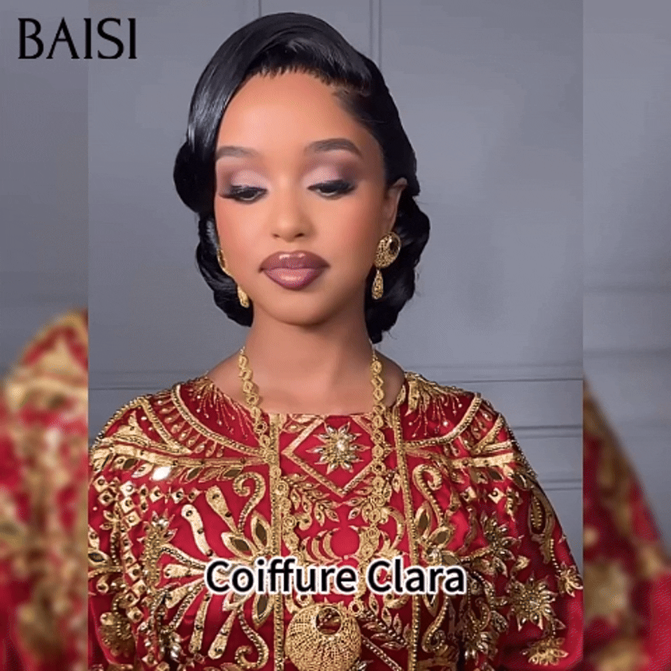 BAISI Coiffure de luxe Clara Perruques Mariage noir Prête à porter chignon et personalisation comme sur la vidéo 100% identique avec lace frontale événement spécial FR40