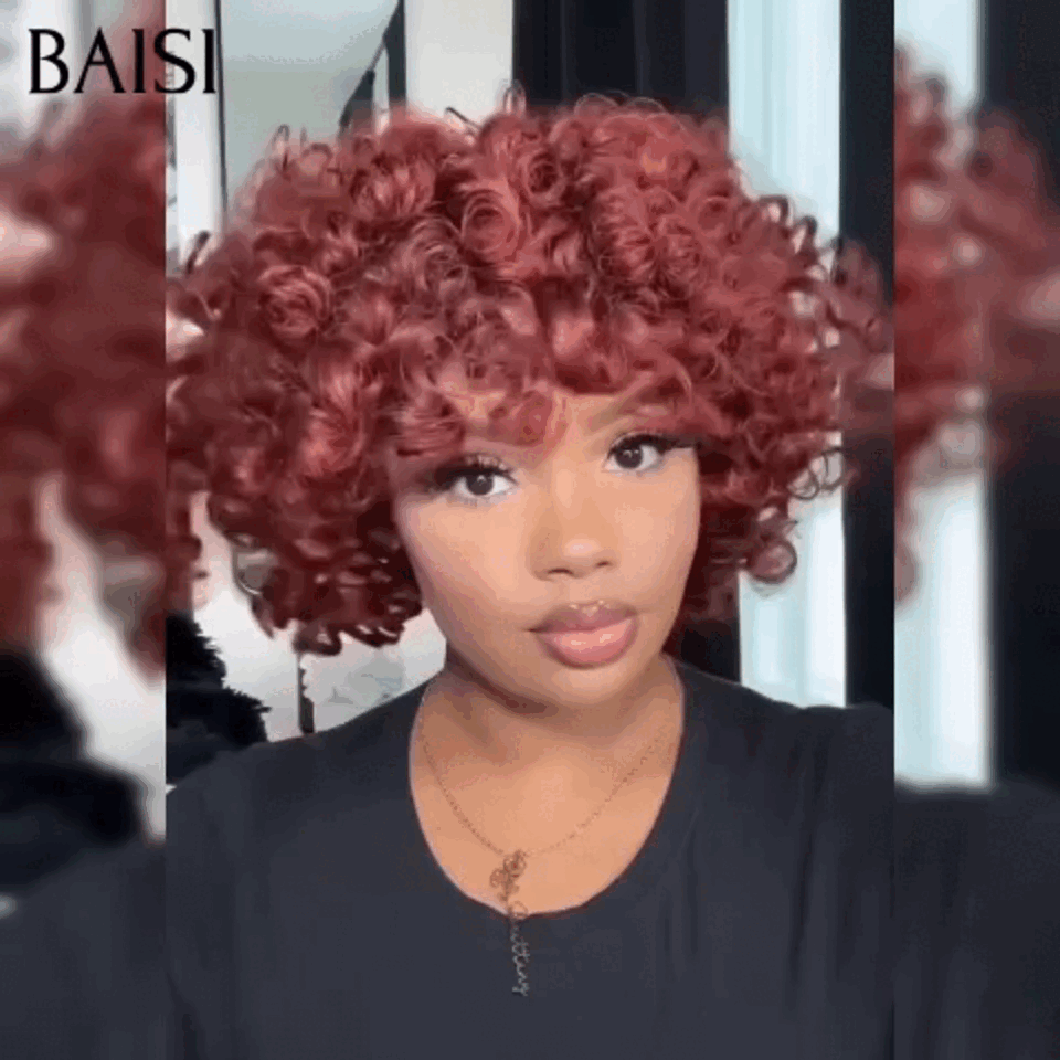 BAISI Offre Flash 89€ Perruque Bob egg wave avec Frange 12 pouces Couleur 33# en Noir Sans Lace en 100% Cheveux Humains BS120