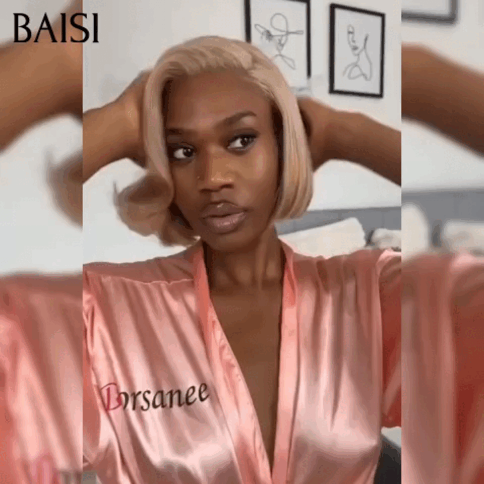 BAISI Perruque 13x4 coupe à la mode couleurs 70# 8 pouces 100€ en 100% Cheveux humains