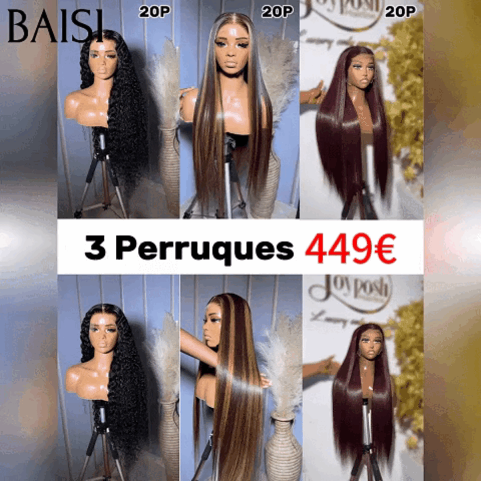 BAISI promoção relâmpago 6 perucas bob 320 euro ou 3 perucas 449 euro 2X6 liso de luxo 20 polegadas e 13X6 ondulação encaracolada 300% densidade em 100% cabelo humano verdadeiro