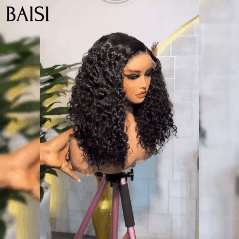 BAISI Peruca 4x4 lace water wave 14 polegadas e 13x4, 16 polegadas, branca com cauda cinzenta, caracóis grandes, sem cola, 100% cabelo humano verdadeiro. Código: BS120
