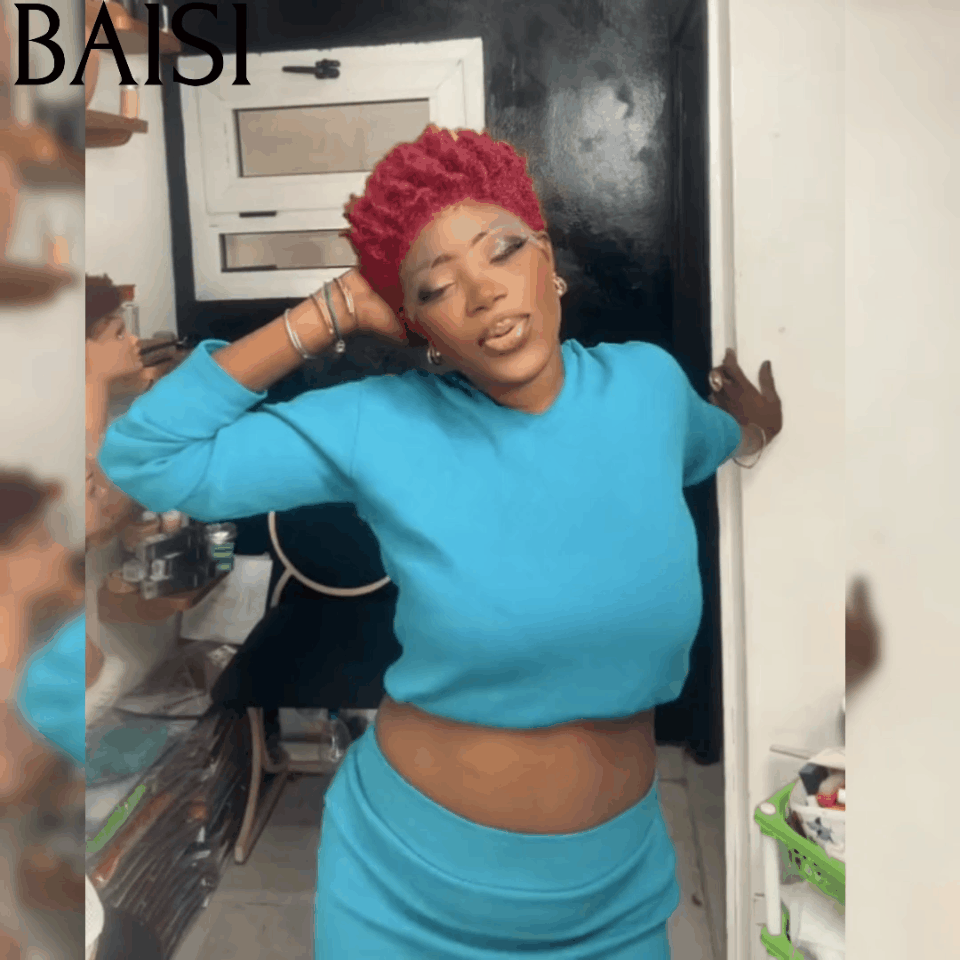 BAISI Peruca Pixie Afro Curl 13x4 lace frontal encaracolada por todo o lado Cor Borgonha 99J em 100% cabelo humano F-905