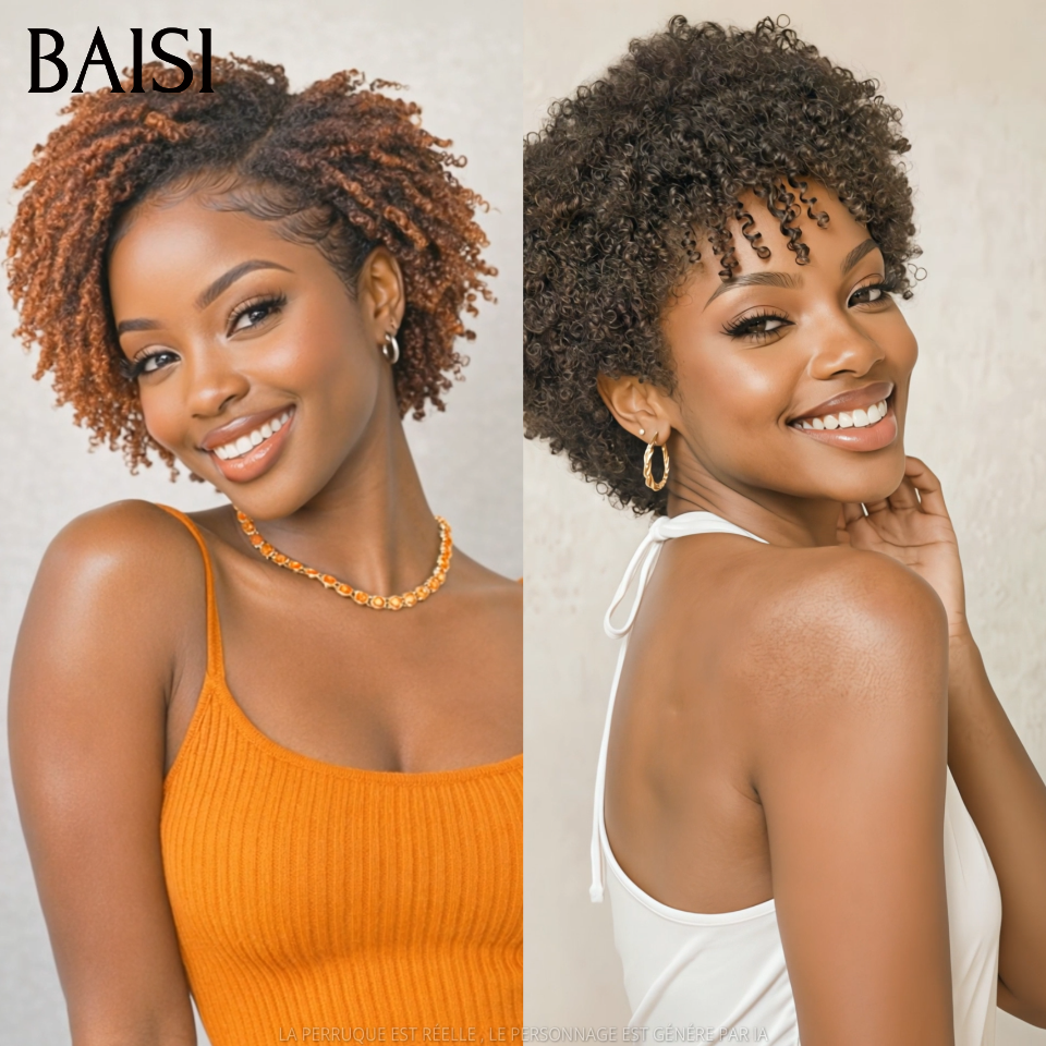 BAISI 2 pixie perruques afro curly 85€ ou Lot de 3 perruques 278€ ou 2 perruques 150€ en 100% vrais cheveux humains MP50