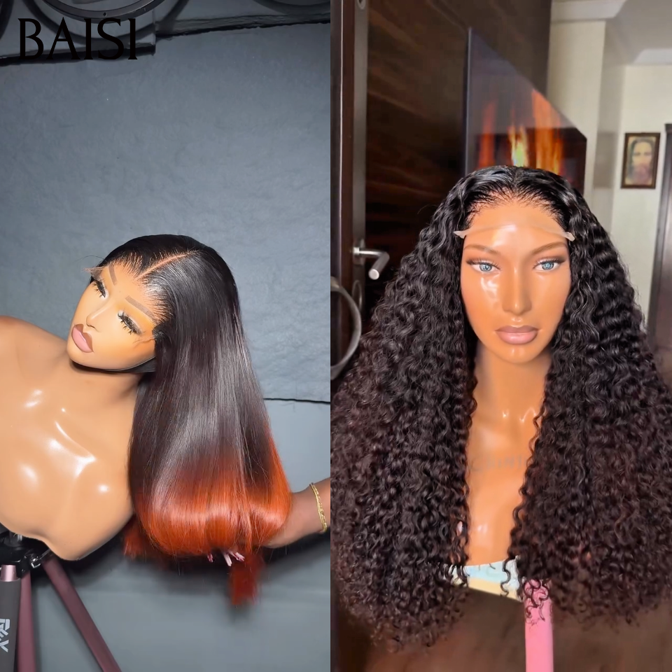 BAISI 2x6 Lace ou 13x4 Lace Lot 2 Perruques 20Pouces + 24Pouces Lisse Couleur 1BT/Orange + Curly Noir Qualité Trop Luxe en 100% Vietnam hair Ou en 100% Raw Hair Prix Abordable 100% Cheveux Humains