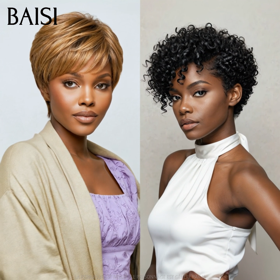 BAISI Lots de 2 Perruques 85€ en 100% vrais cheveux humains