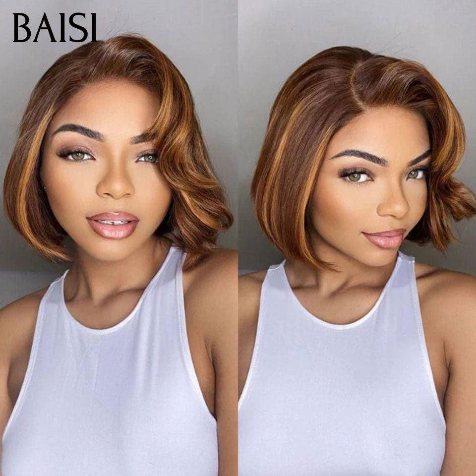 BAISI Peruca de Luxo premium 13x4 Raw Hair mista 4/27 wave 8 polegadas ou pixie castanho 76€ pré-penteada, sem necessidade de cola, 100% Raw Hair, lace já cortada
