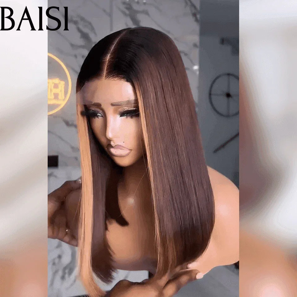 BAISI 2X6 Lace Perruque Carrée Marron #4MIX#27 300% Densité en 100% Cheveux Humains